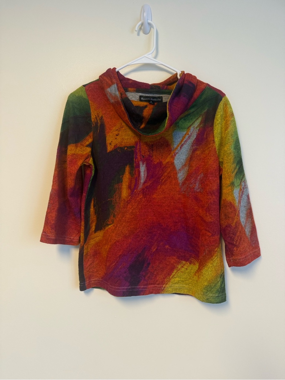 Colorful Abstract Cowl Neck Long Sleeve Top - Unknown Brand